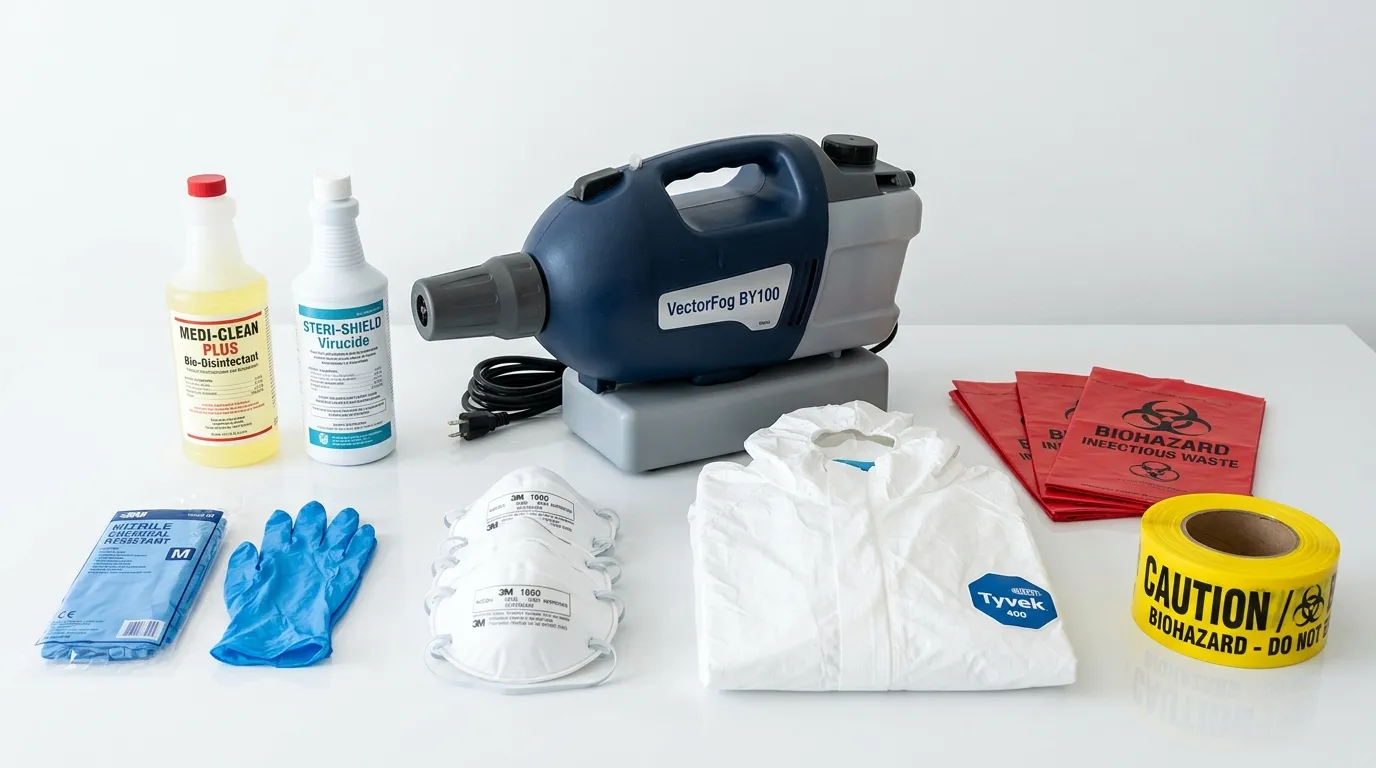 Professional biohazard remediation crew working in Cleveland